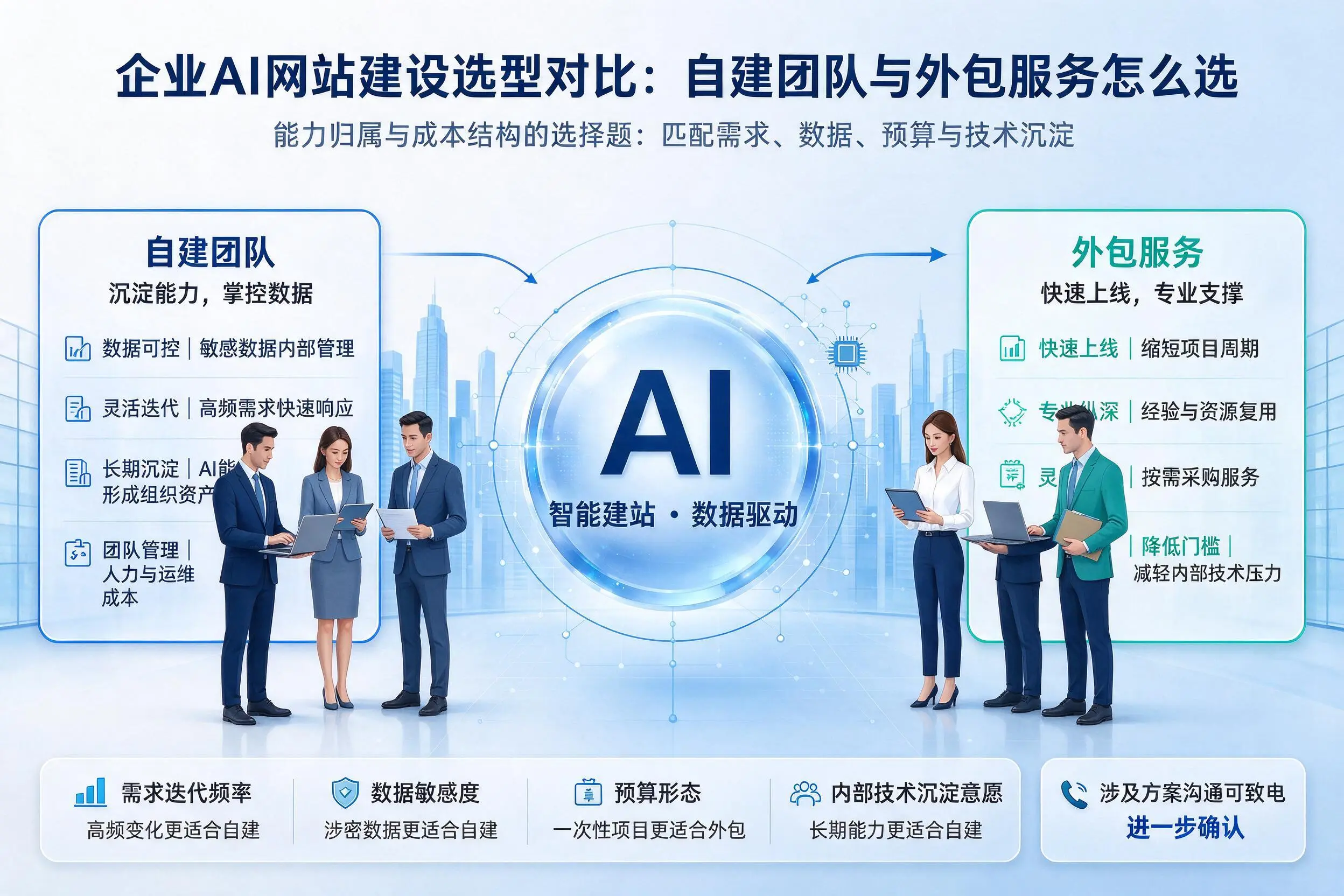 重庆城区企业AI网站建设选型对比:自建团队与外包服务怎么选